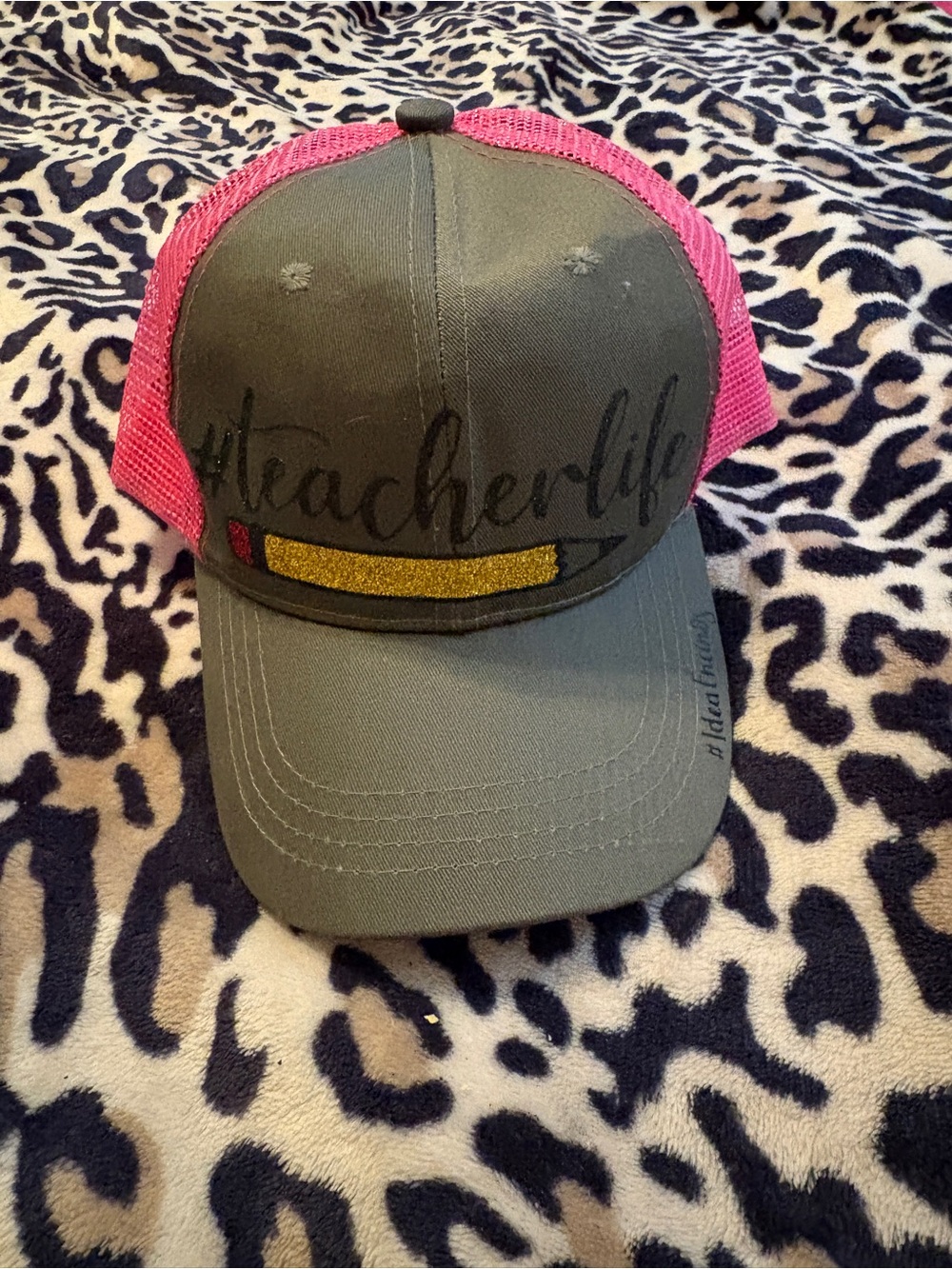Teacherlife Kids Trucker Hat - Grey Front with Pink Mesh